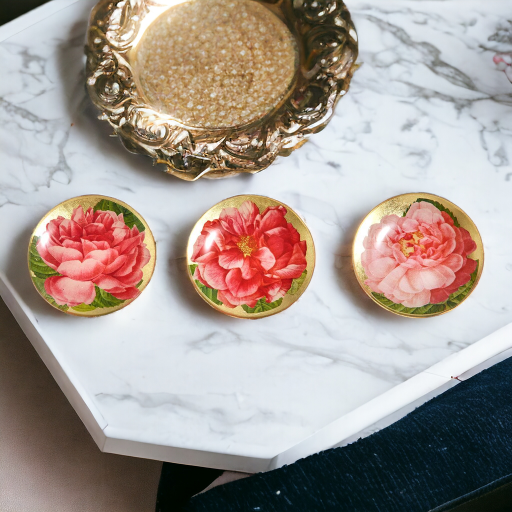 Rose Decoupage Trinket Tray Gold Leaf Vintage Jewelry Dish Coaster BandsCo Straps