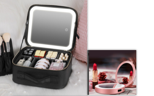 Smart LED Cosmetic Case With Mirror Cosmetic Bag Large Capacity Fashion Portable Storage Bag Travel Makeup Bags Pi-Mart