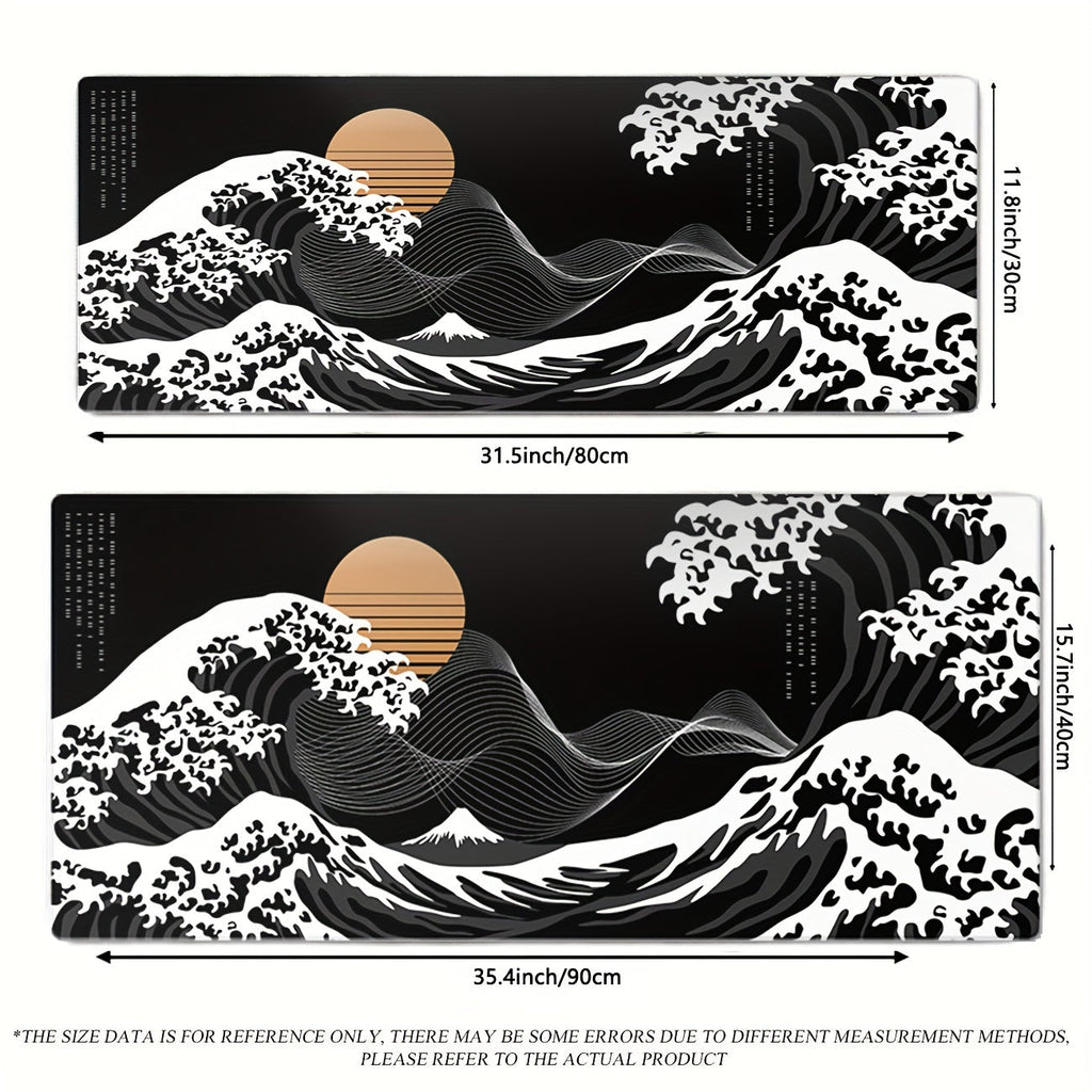 Extra-Large Black Waves Gaming Mouse Pad - Non-Slip Rubber Base, Extended Desk Mat for Gamers Lootquake LLC