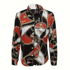 Ladies' Sexy Button Up Shirt With Fashionable Chain Print V-neck Lapel Long Sleeved Top - SJB-DIAMOND ELITES