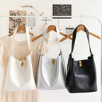 Large Capacity Versatile Bucket Bag for Female - Retro Texture Soft PU Crossbody Hobo Bag with Lock, 2 in 1 Casual Style