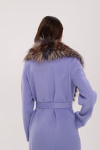 Genuine Silver Fox Virgin Wool Wrap Coat in Lavender - SJB-DIAMOND ELITES