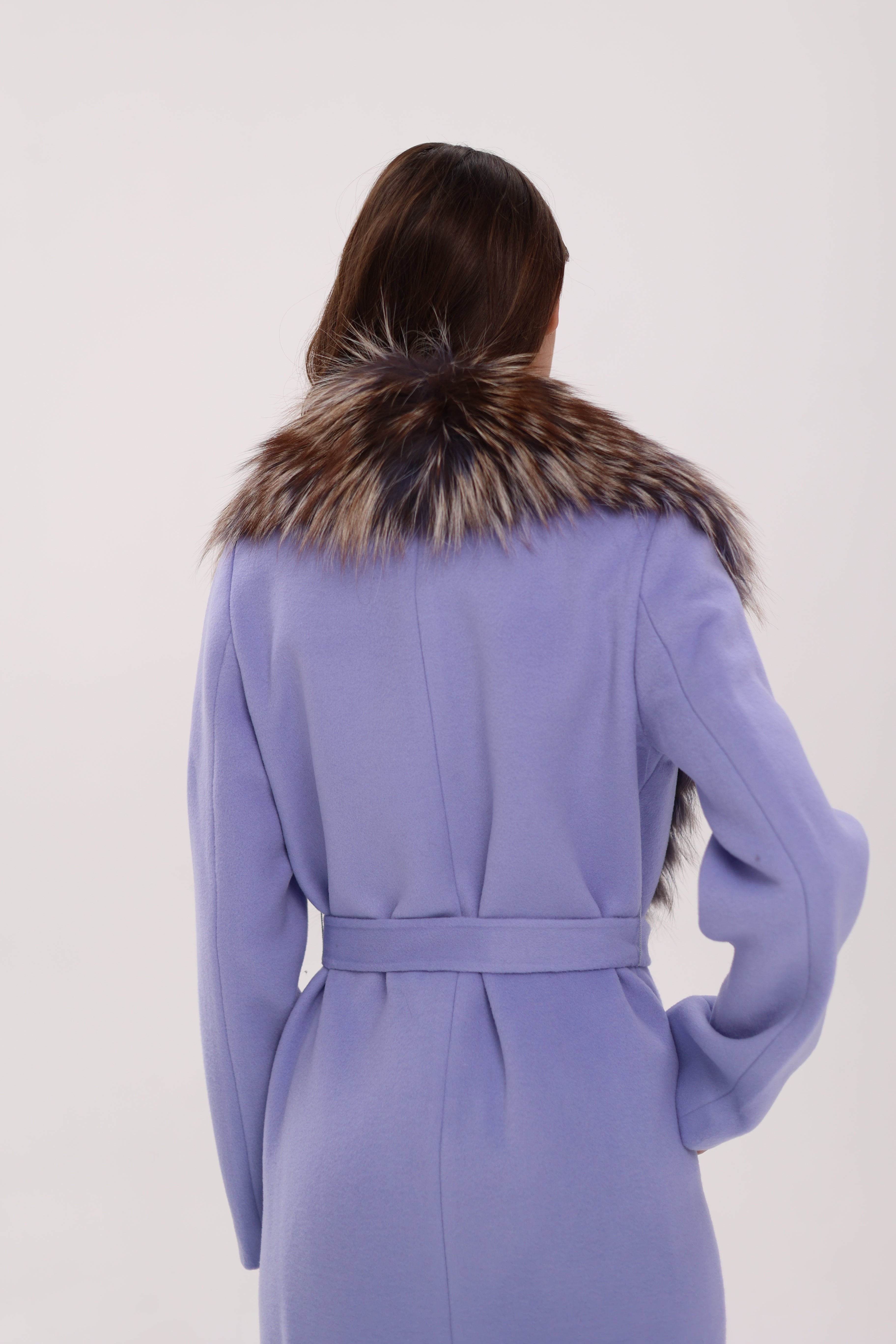 Genuine Silver Fox Virgin Wool Wrap Coat in Lavender - SJB-DIAMOND ELITES