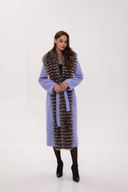 Genuine Silver Fox Virgin Wool Wrap Coat in Lavender - SJB-DIAMOND ELITES