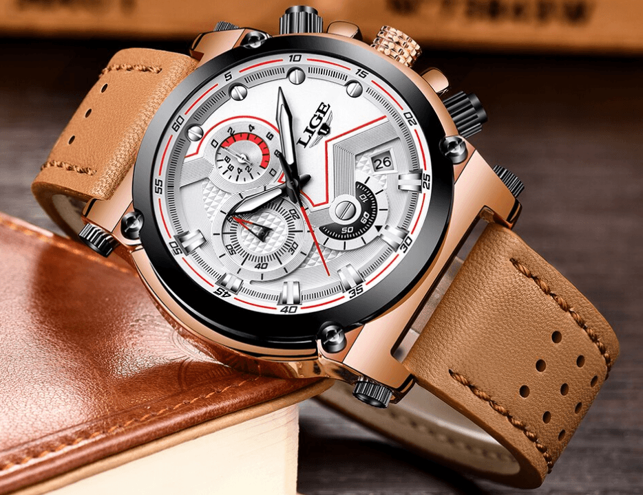 Men's Waterproof Modern Watch With Leather Belts, Stainless Steel Case Excellent Look Perfect Gift Stevvex