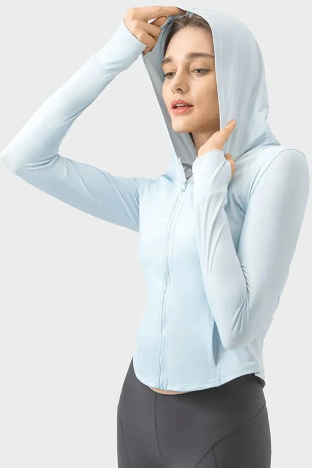 Millennia Pocketed Zip Up Hooded Long Sleeve Active Outerwear THRIXINE