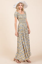New Summer Flower Print Puff Sleeve Gathered Maxi Dress – Romantic and Feminine Floral Dress with Dramatic Sleeves