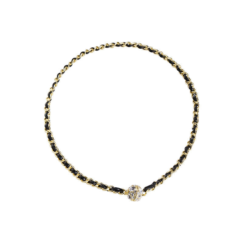 Retro Elegant Leather Winding Chain Diamond Magnetic Necklace Pi-Mart