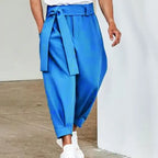 Men's Loose Solid Color Cropped Pants Belt Decoration European And American