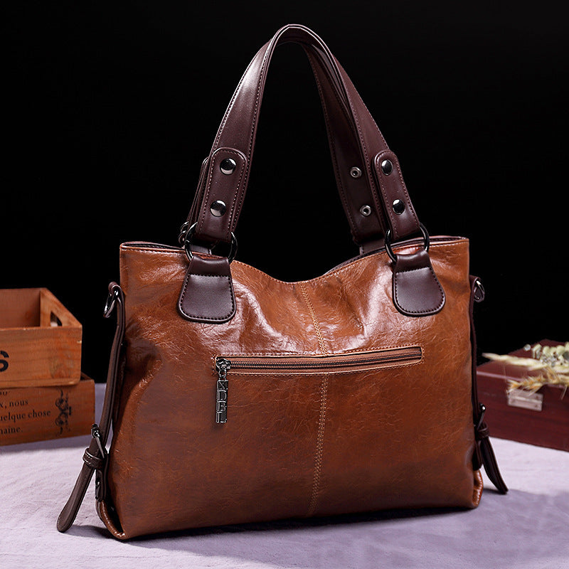 Retro Fashion Tote Casual Soft Leather Shoulder Crossbody Large Capacity Women's Bag Pi-Mart