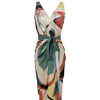 Women's Beach Beach Two Piece Plant Printed V-neck Top Strap Skirt Set - SJB-DIAMOND ELITES