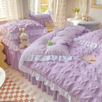 Solid Color Four-piece Quilt Cover Bed Skirt Bedding Set Pi-Mart
