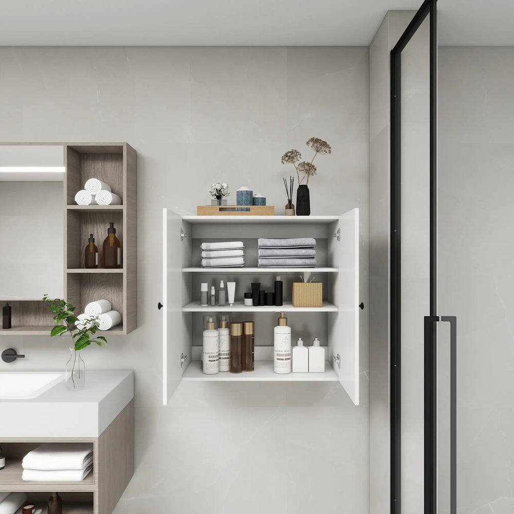C2 Closet Shelves for bathroom,Wooden Closet System Modular With 2 Doors Shelves Wall Mount Organizer Modern Shelving for Walk in Closet Organization Bedroom Built in Clothes Storage 31.49''W x 16.04''D x 31.49''H Pi-Mart