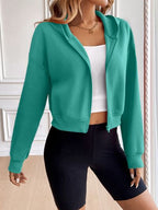 Relaxed Minimalist Zip-Up Dropped Shoulder Hooded Jacket Casual & Comfortable Lightweight Outerwear Stevvex