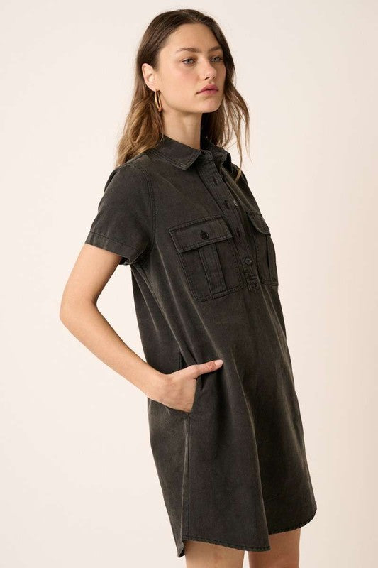 Button Detail Collared Neck Short Sleeve Shirt Dress For Women – Casual, Chic and Versatile Wardrobe Essential Stevvex