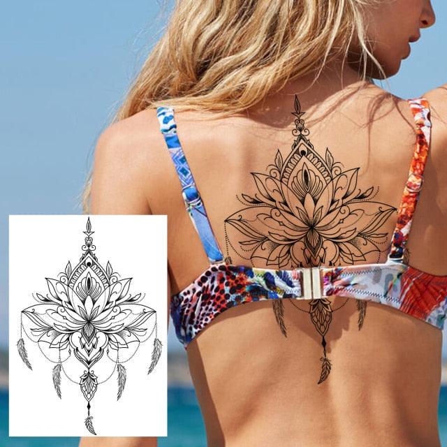 53 Sheets Black Lace Temporary Tattoos Sticker Butterfly Flower Fake Tatoo Sticker Sexy  Black Henna Temporary Tattoos For Women Stevvex