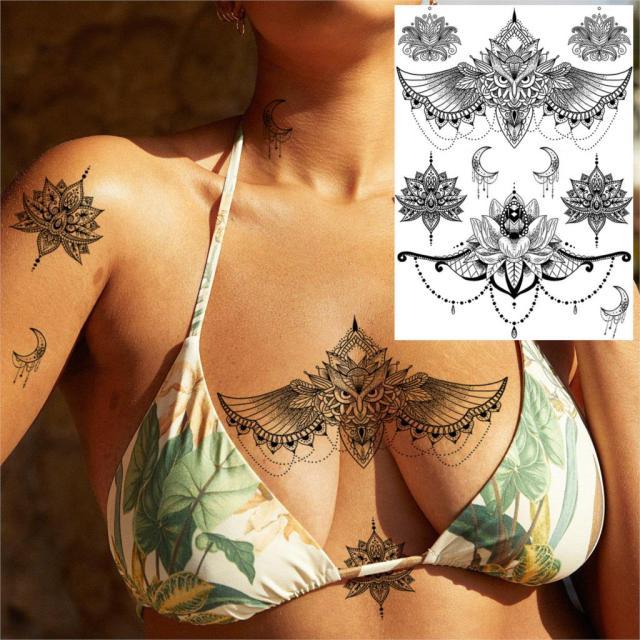 53 Sheets Black Lace Temporary Tattoos Sticker Butterfly Flower Fake Tatoo Sticker Sexy  Black Henna Temporary Tattoos For Women Stevvex