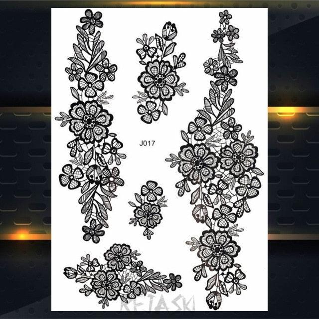 53 Sheets Black Lace Temporary Tattoos Sticker Butterfly Flower Fake Tatoo Sticker Sexy  Black Henna Temporary Tattoos For Women Stevvex