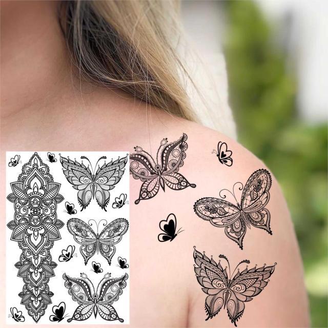 53 Sheets Black Lace Temporary Tattoos Sticker Butterfly Flower Fake Tatoo Sticker Sexy  Black Henna Temporary Tattoos For Women Stevvex