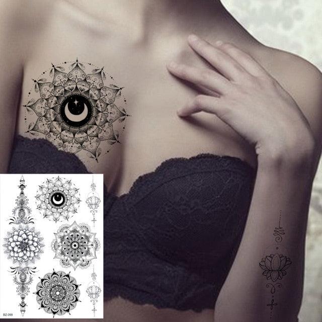 53 Sheets Black Lace Temporary Tattoos Sticker Butterfly Flower Fake Tatoo Sticker Sexy  Black Henna Temporary Tattoos For Women Stevvex