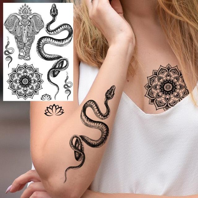 53 Sheets Black Lace Temporary Tattoos Sticker Butterfly Flower Fake Tatoo Sticker Sexy  Black Henna Temporary Tattoos For Women Stevvex