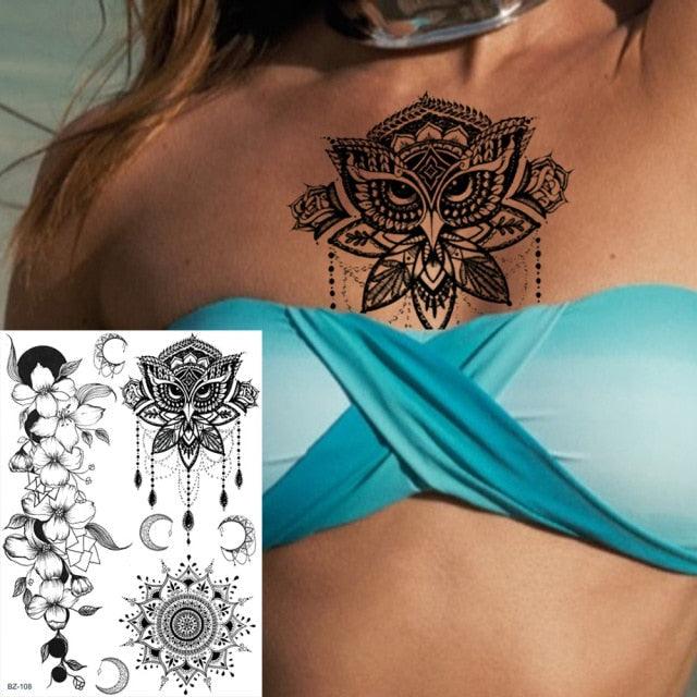 53 Sheets Black Lace Temporary Tattoos Sticker Butterfly Flower Fake Tatoo Sticker Sexy  Black Henna Temporary Tattoos For Women Stevvex