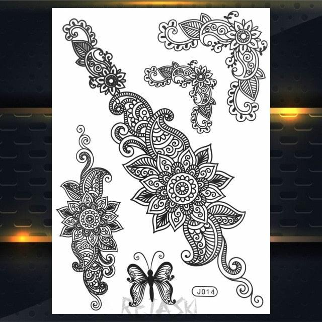 53 Sheets Black Lace Temporary Tattoos Sticker Butterfly Flower Fake Tatoo Sticker Sexy  Black Henna Temporary Tattoos For Women Stevvex