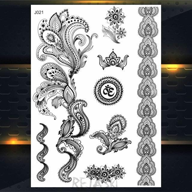53 Sheets Black Lace Temporary Tattoos Sticker Butterfly Flower Fake Tatoo Sticker Sexy  Black Henna Temporary Tattoos For Women Stevvex