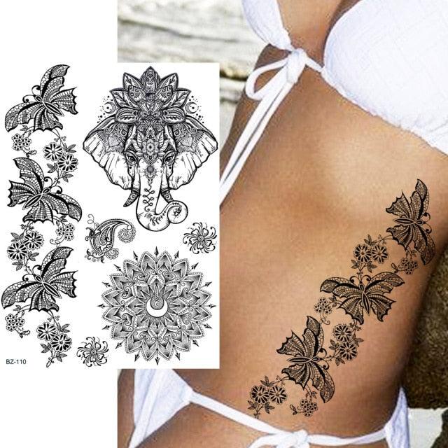 53 Sheets Black Lace Temporary Tattoos Sticker Butterfly Flower Fake Tatoo Sticker Sexy  Black Henna Temporary Tattoos For Women Stevvex