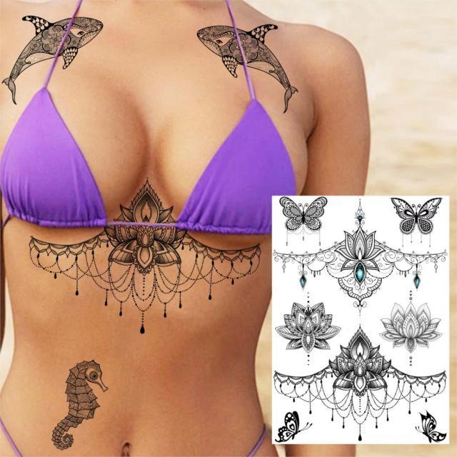 53 Sheets Black Lace Temporary Tattoos Sticker Butterfly Flower Fake Tatoo Sticker Sexy  Black Henna Temporary Tattoos For Women Stevvex