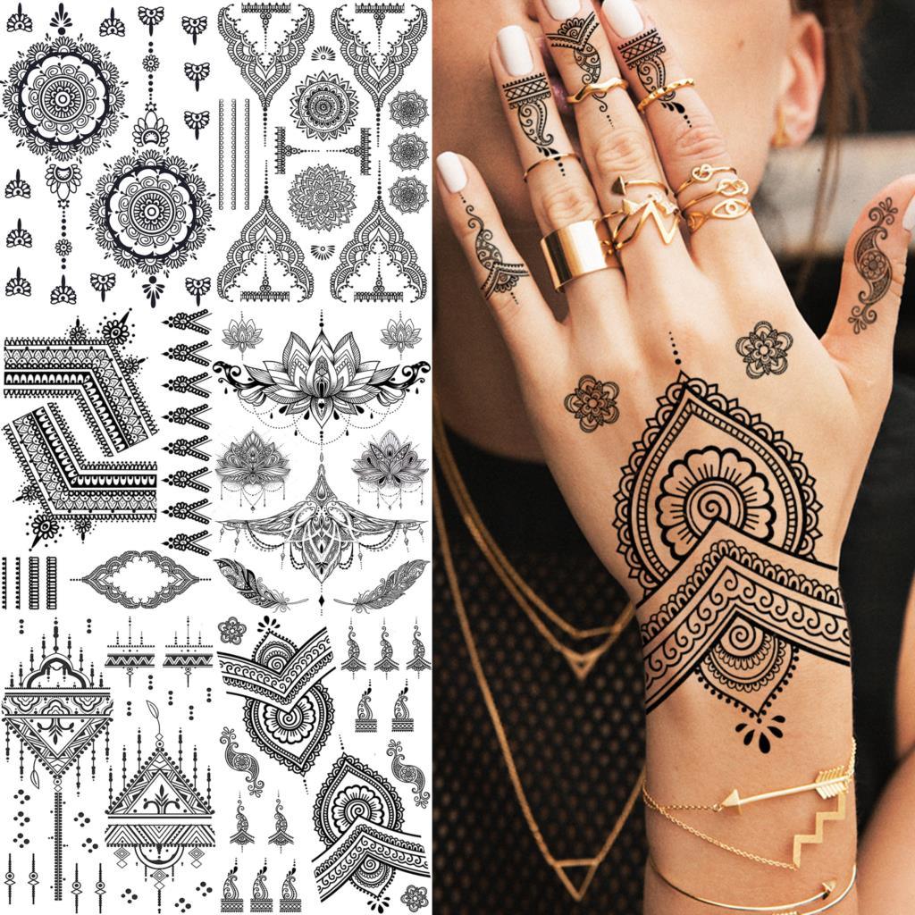 53 Sheets Black Lace Temporary Tattoos Sticker Butterfly Flower Fake Tatoo Sticker Sexy  Black Henna Temporary Tattoos For Women Stevvex