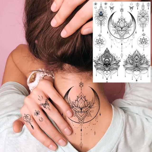 53 Sheets Black Lace Temporary Tattoos Sticker Butterfly Flower Fake Tatoo Sticker Sexy  Black Henna Temporary Tattoos For Women Stevvex