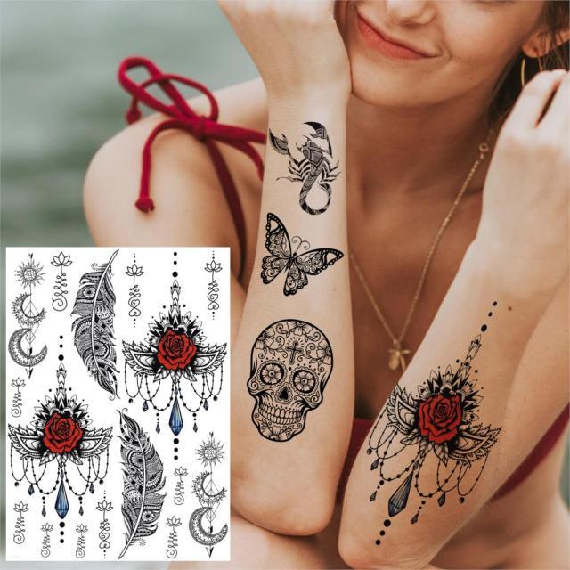 53 Sheets Black Lace Temporary Tattoos Sticker Butterfly Flower Fake Tatoo Sticker Sexy  Black Henna Temporary Tattoos For Women Stevvex