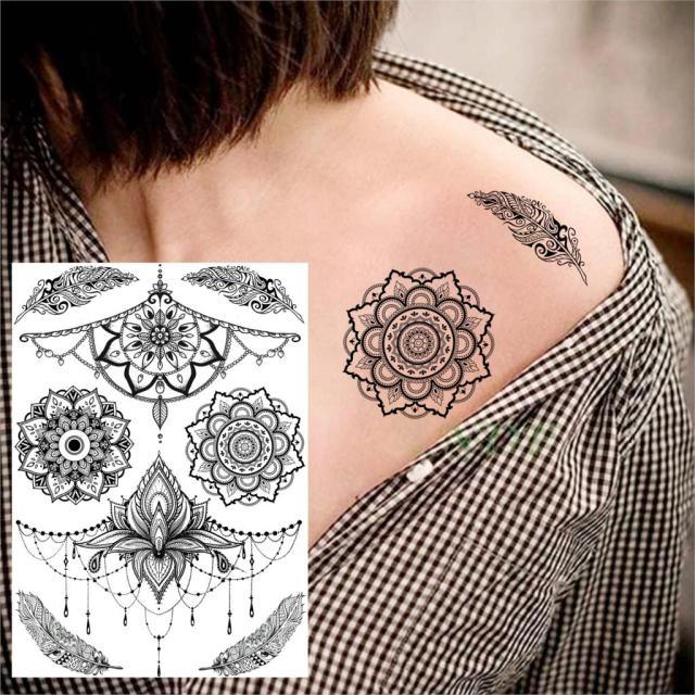 53 Sheets Black Lace Temporary Tattoos Sticker Butterfly Flower Fake Tatoo Sticker Sexy  Black Henna Temporary Tattoos For Women Stevvex