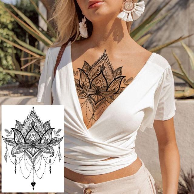 53 Sheets Black Lace Temporary Tattoos Sticker Butterfly Flower Fake Tatoo Sticker Sexy  Black Henna Temporary Tattoos For Women Stevvex