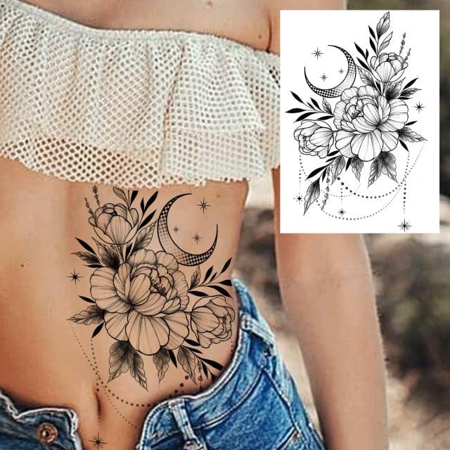 53 Sheets Black Lace Temporary Tattoos Sticker Butterfly Flower Fake Tatoo Sticker Sexy  Black Henna Temporary Tattoos For Women Stevvex