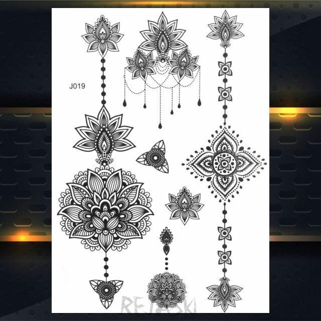 53 Sheets Black Lace Temporary Tattoos Sticker Butterfly Flower Fake Tatoo Sticker Sexy  Black Henna Temporary Tattoos For Women Stevvex