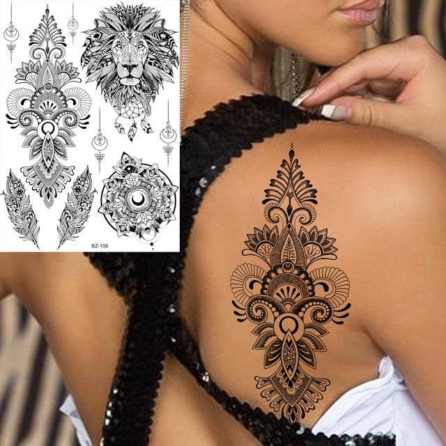 53 Sheets Black Lace Temporary Tattoos Sticker Butterfly Flower Fake Tatoo Sticker Sexy  Black Henna Temporary Tattoos For Women Stevvex