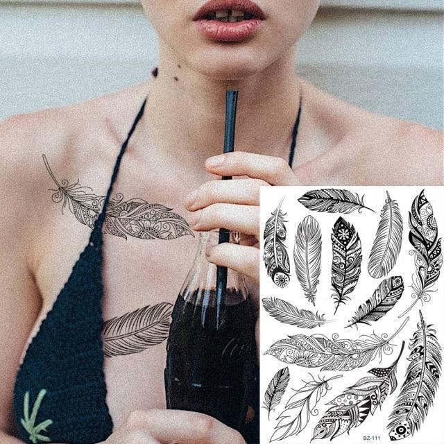 53 Sheets Black Lace Temporary Tattoos Sticker Butterfly Flower Fake Tatoo Sticker Sexy  Black Henna Temporary Tattoos For Women Stevvex