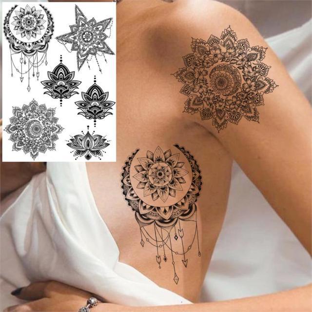 53 Sheets Black Lace Temporary Tattoos Sticker Butterfly Flower Fake Tatoo Sticker Sexy  Black Henna Temporary Tattoos For Women Stevvex