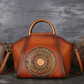 Genuine Embossed Leather Messenger Top Handle Bag Retro Handbag Totem Pattern High Quality Natural Skin Women Shoulder Tote Bags Pi-Mart