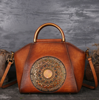 Genuine Embossed Leather Messenger Top Handle Bag Retro Handbag Totem Pattern High Quality Natural Skin Women Shoulder Tote Bags Pi-Mart