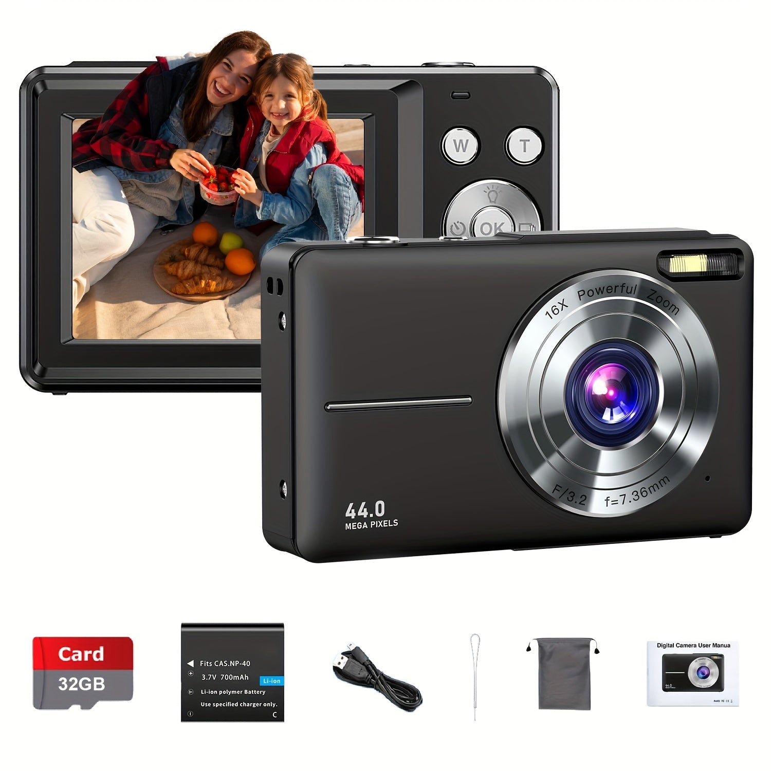 Digital Camera, Camkory FHD 1080P Camera 44MP Point and Shoot Digital Cameras with 32GB SD Card, 16X Zoom, Lanyard, Compact Small Camera, Best Gift for Boys Girls Lootquake LLC