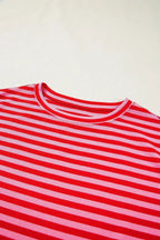 Black Stripe Ribbed Cap Sleeve Round Neck T Shirt