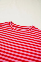 Black Stripe Ribbed Cap Sleeve Round Neck T Shirt
