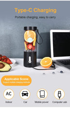 530ML Electric Juicer Portable Smoothie Blender USB Rechargeable Food Processor Fruit Mixer Machine Mini Juicer Blender Cup Portable Juicer For Travel USB Electric Blender Fruit Smoothie Blender Machine Personal Food Processor Juicer Stevvex
