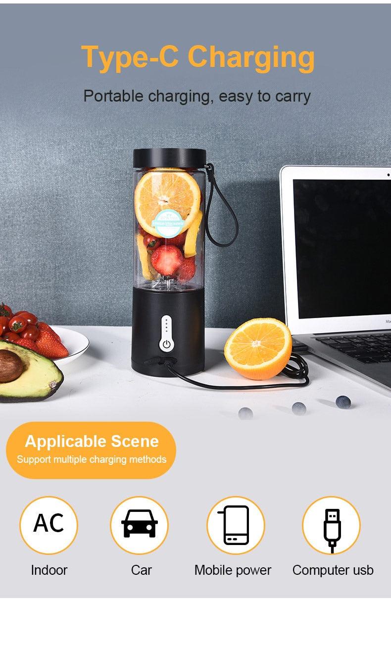 530ML Electric Juicer Portable Smoothie Blender USB Rechargeable Food Processor Fruit Mixer Machine Mini Juicer Blender Cup Portable Juicer For Travel USB Electric Blender Fruit Smoothie Blender Machine Personal Food Processor Juicer Stevvex