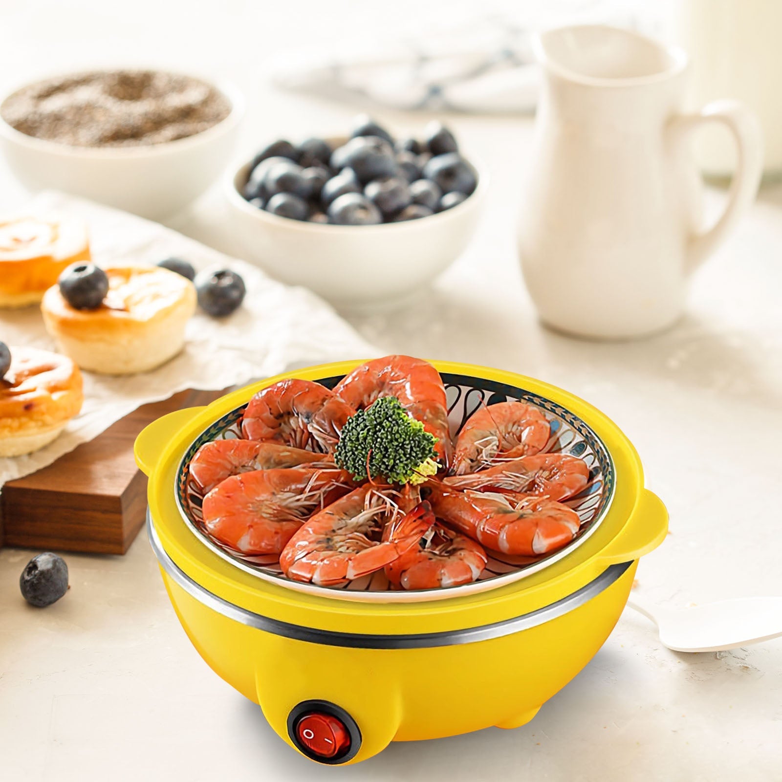 Egg Cooker, Egg Boiler With Steamer Attachment For Soft And Hard Boiled Eggs, Poached Boiled & Omelette Maker Machine Steamer, 7 Egg Capacity Pi-Mart