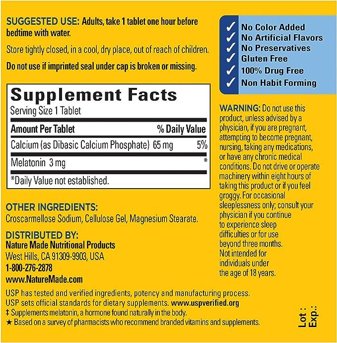Nature Made Melatonin 3mg Tablets, 100% Drug Free Sleep Aid for Adults, 240 Tablets, 240 Day Supply EasyOptionXY LLC