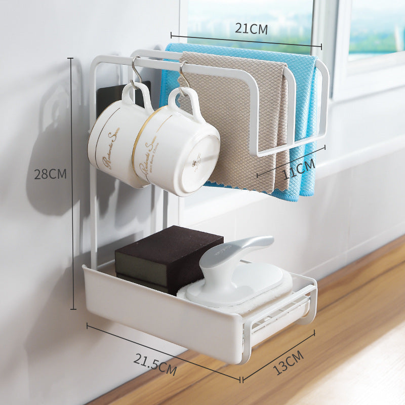 Sponge Holder Wall Mounted Kitchen Organizer Dish Drainer Brush Soap Rack With Drain Tray Rag Rack Bathroom Kitchen Accessories Pi-Mart